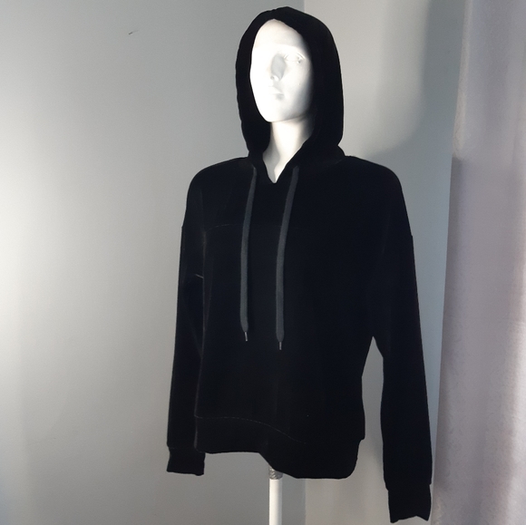 ICHI black velour drawstring hooded pullover super soft sweatshirt size medium - Picture 11 of 11